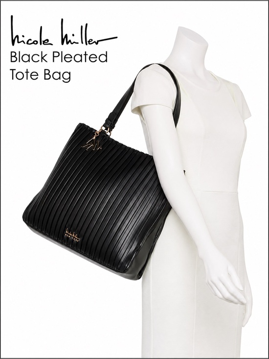 Nicole Miller Handbags - Nicole Miller Black Pleated Elegant Tote NEW